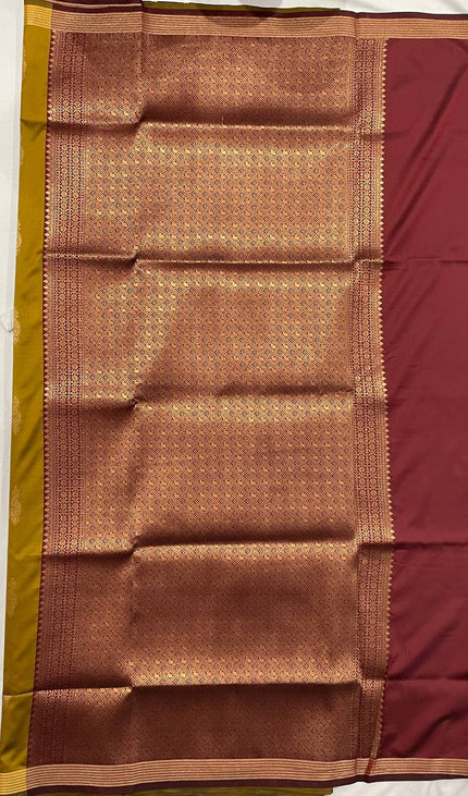 Mustard Yellow Soft Silk Saree with Maroon Zari Border|S3_6