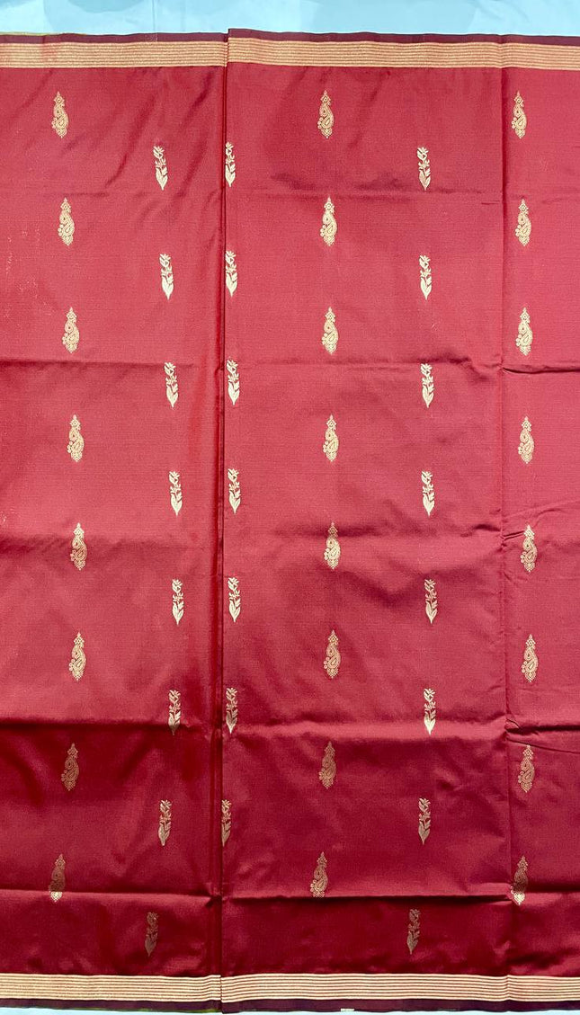 Deep Red Soft Silk Saree with Classic Gold Zari Border|S3_10