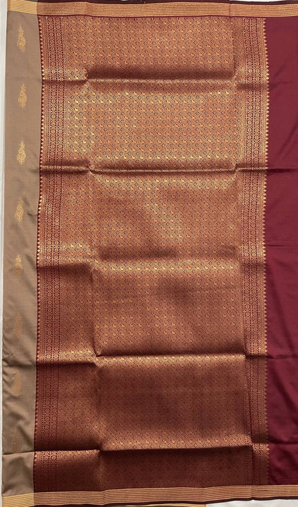 Coffee Brown Soft Silk Saree with Maroon Zari Border|S3_8