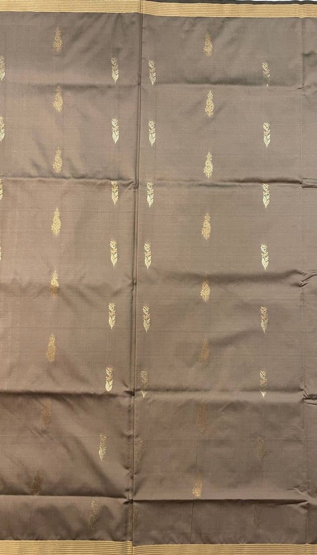 Coffee Brown Soft Silk Saree with Maroon Zari Border|S3_8