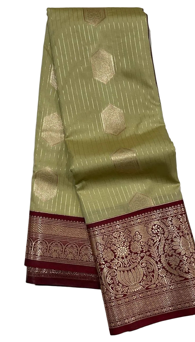 Elegant Olive Green Semi Kanchipuram Saree with Rich Zari Border|S5_1
