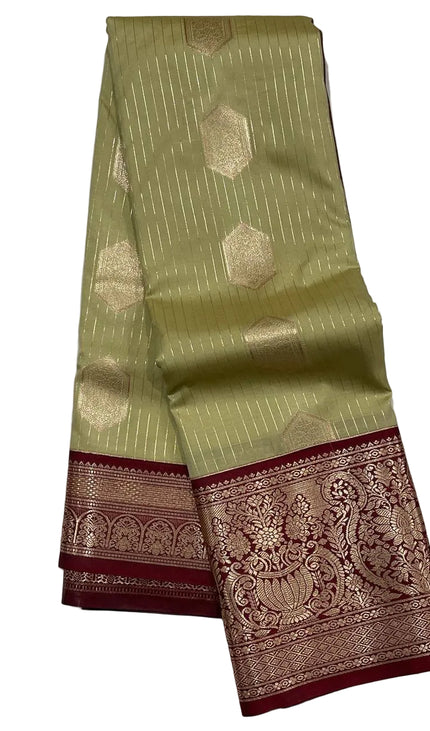 Elegant Olive Green Semi Kanchipuram Saree with Rich Zari Border|S5_1