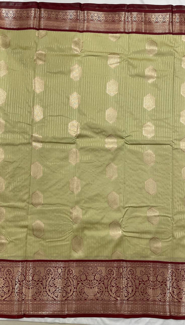 Elegant Olive Green Semi Kanchipuram Saree with Rich Zari Border|S5_1