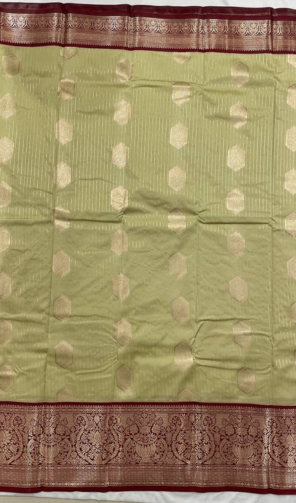 Elegant Olive Green Semi Kanchipuram Saree with Rich Zari Border|S5_1
