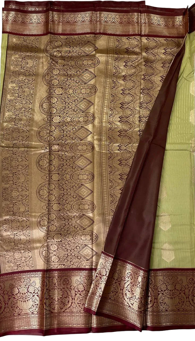 Elegant Olive Green Semi Kanchipuram Saree with Rich Zari Border|S5_1