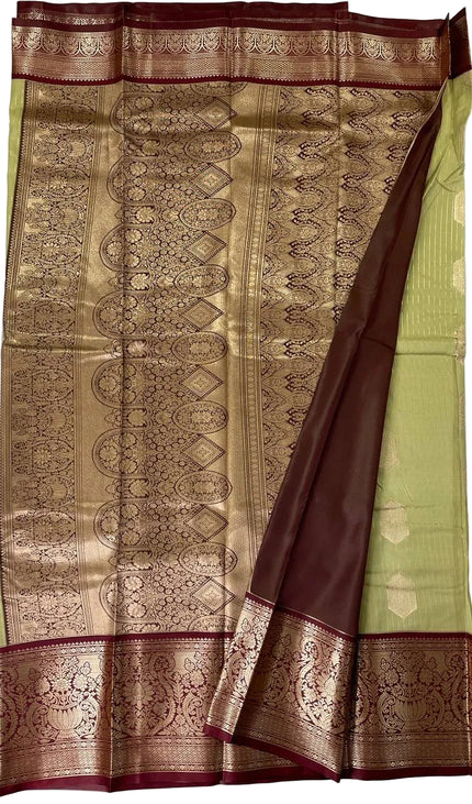 Elegant Olive Green Semi Kanchipuram Saree with Rich Zari Border|S5_1