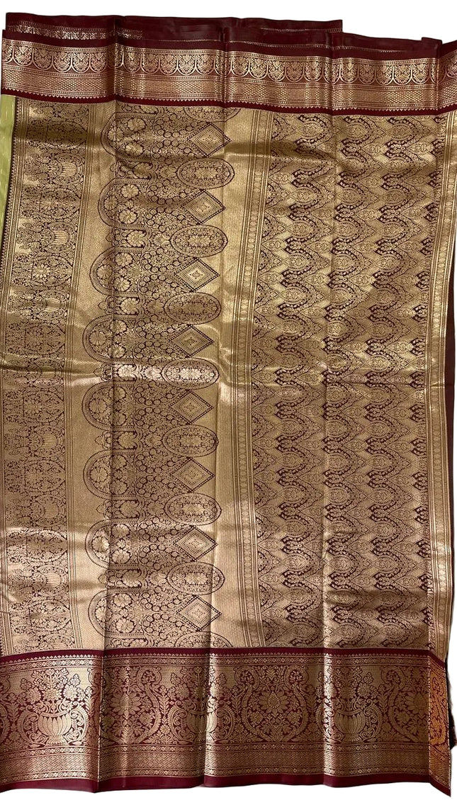 Elegant Olive Green Semi Kanchipuram Saree with Rich Zari Border|S5_1