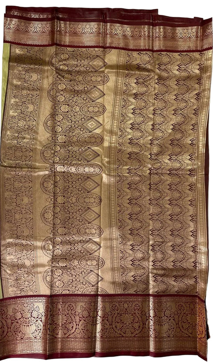 Elegant Olive Green Semi Kanchipuram Saree with Rich Zari Border|S5_1
