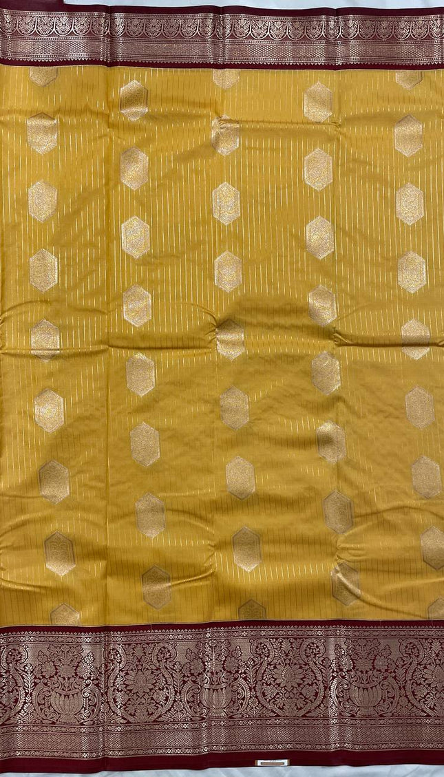 Traditional Mustard Yellow Semi Kanchipuram Saree with Rich Zari Border|S5_2