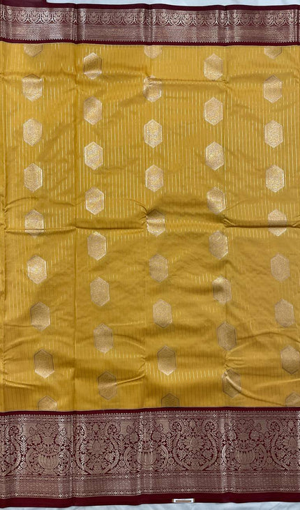 Traditional Mustard Yellow Semi Kanchipuram Saree with Rich Zari Border|S5_2