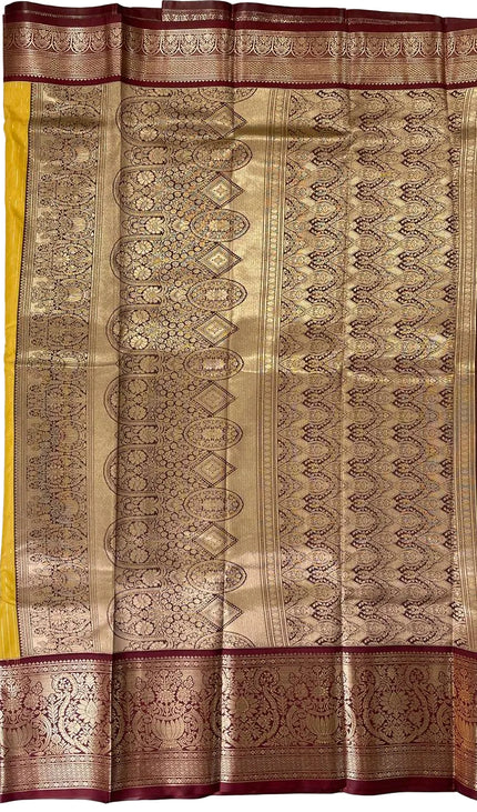 Traditional Mustard Yellow Semi Kanchipuram Saree with Rich Zari Border|S5_2