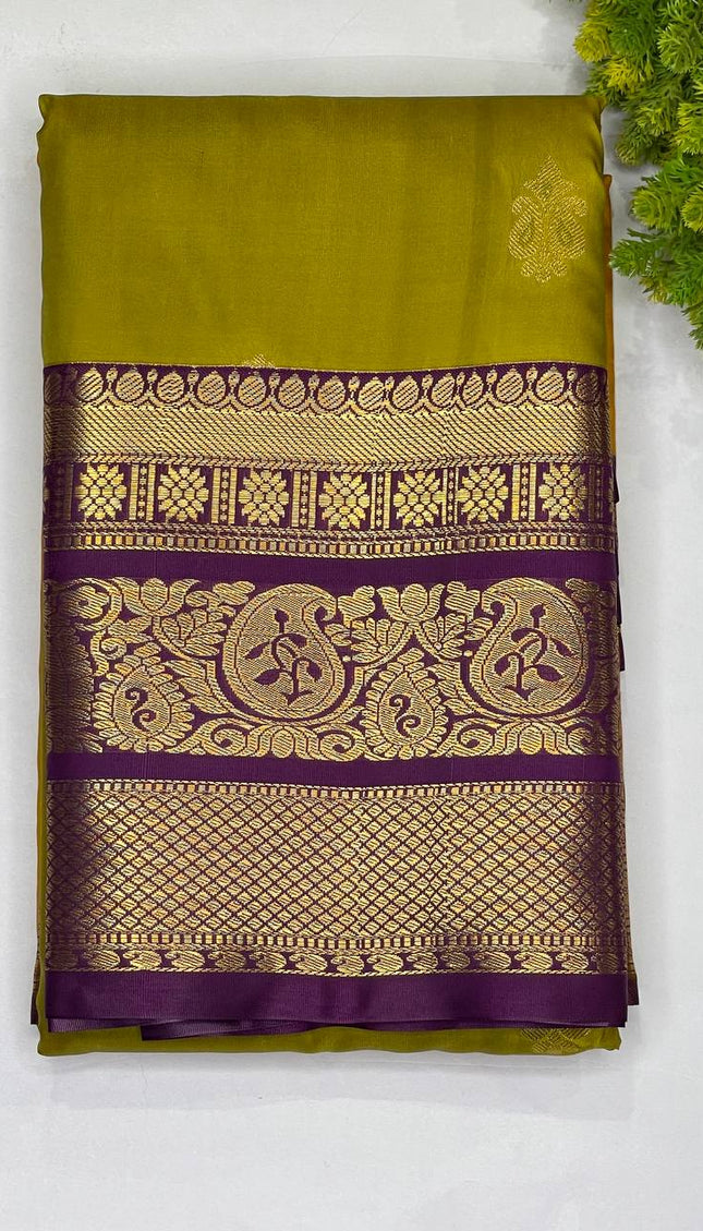 Olive green semi kanchipuram silk saree|S8_3