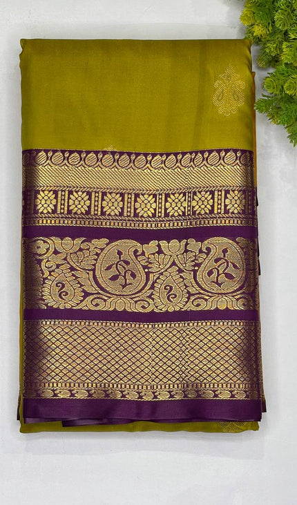 Olive green semi kanchipuram silk saree|S8_3