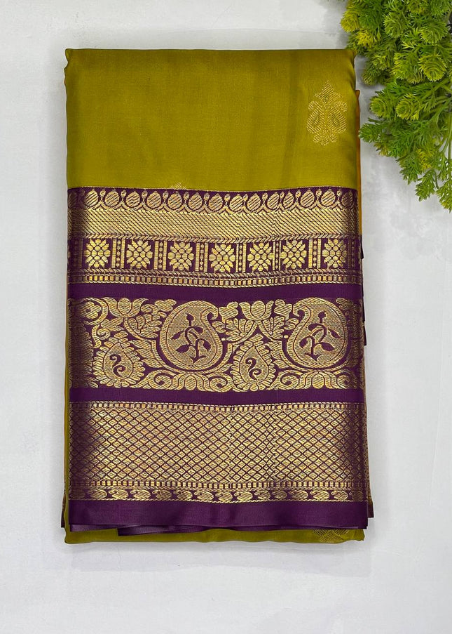 Olive green semi kanchipuram silk saree|S8_3