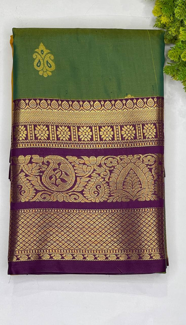 Bottle green semi kanchipuram silk saree|S8_2