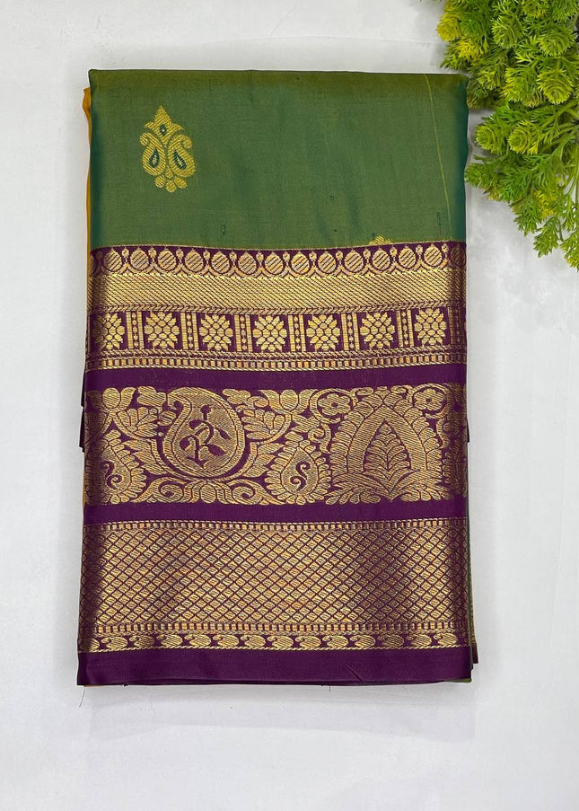 Bottle green semi kanchipuram silk saree|S8_2