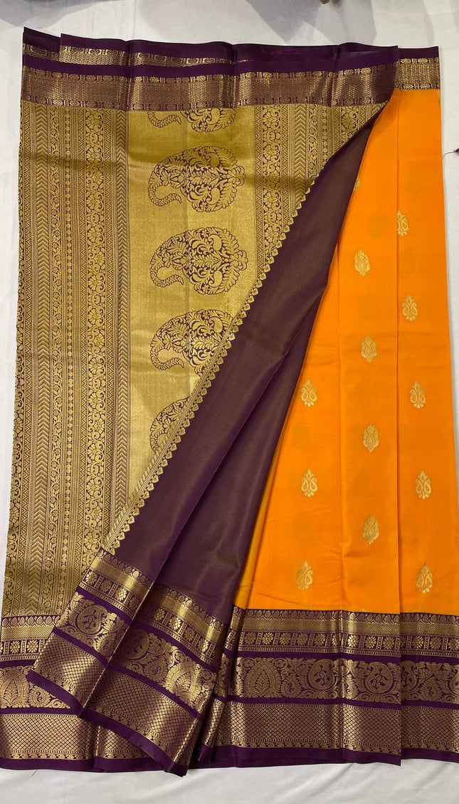 Orange semi Kanchipuram silk saree|S8_1