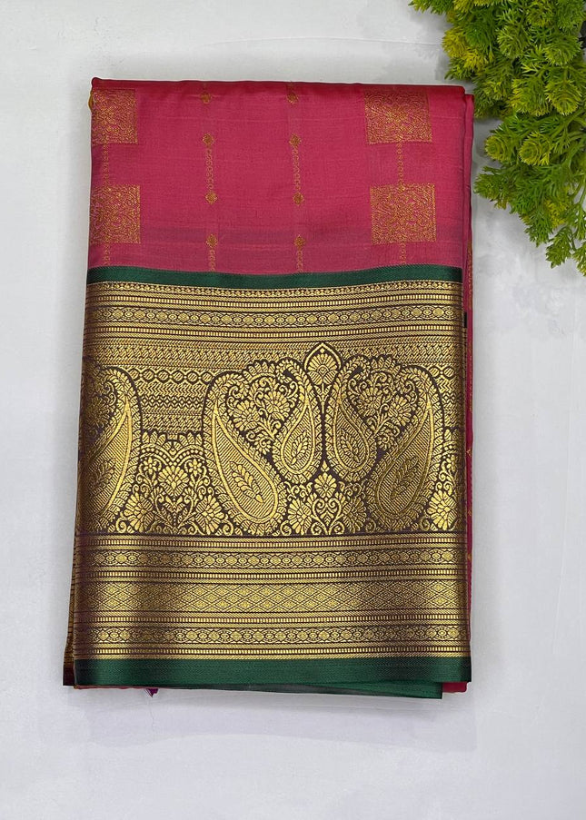 Classic Rani Pink Ethnic Semi Kanchipuram Saree with Attached Blouse|S6_2