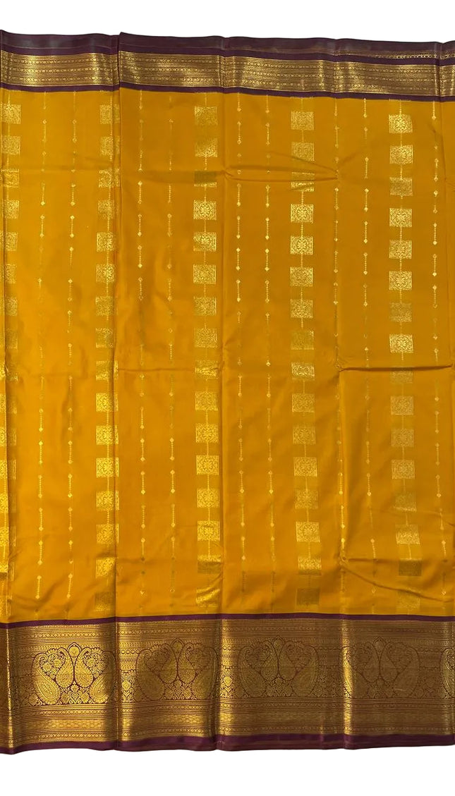 Classic Mustard Yellow Semi Kanchipuram Saree with Attached Blouse|S6_1