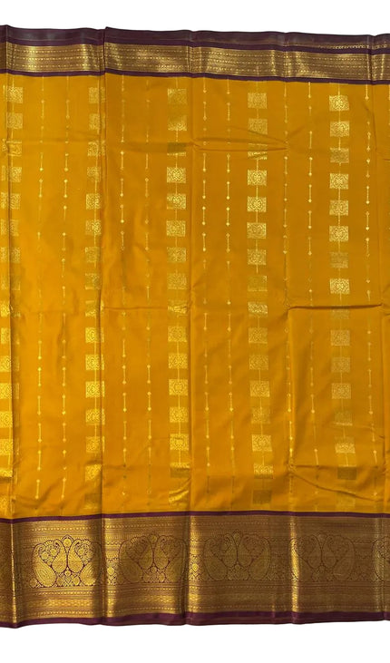 Classic Mustard Yellow Semi Kanchipuram Saree with Attached Blouse|S6_1