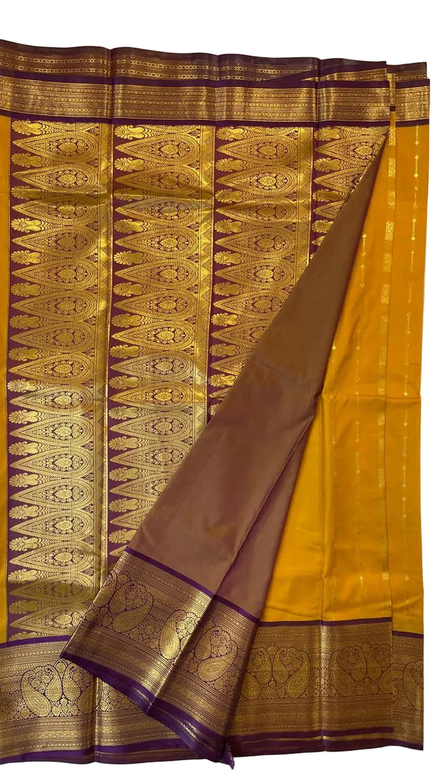 Classic Mustard Yellow Semi Kanchipuram Saree with Attached Blouse|S6_1