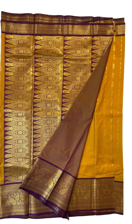 Classic Mustard Yellow Semi Kanchipuram Saree with Attached Blouse|S6_1