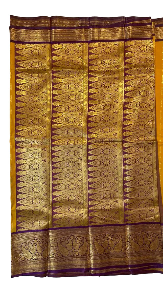 Classic Mustard Yellow Semi Kanchipuram Saree with Attached Blouse|S6_1