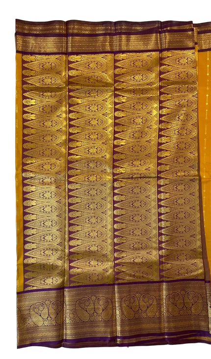 Classic Mustard Yellow Semi Kanchipuram Saree with Attached Blouse|S6_1