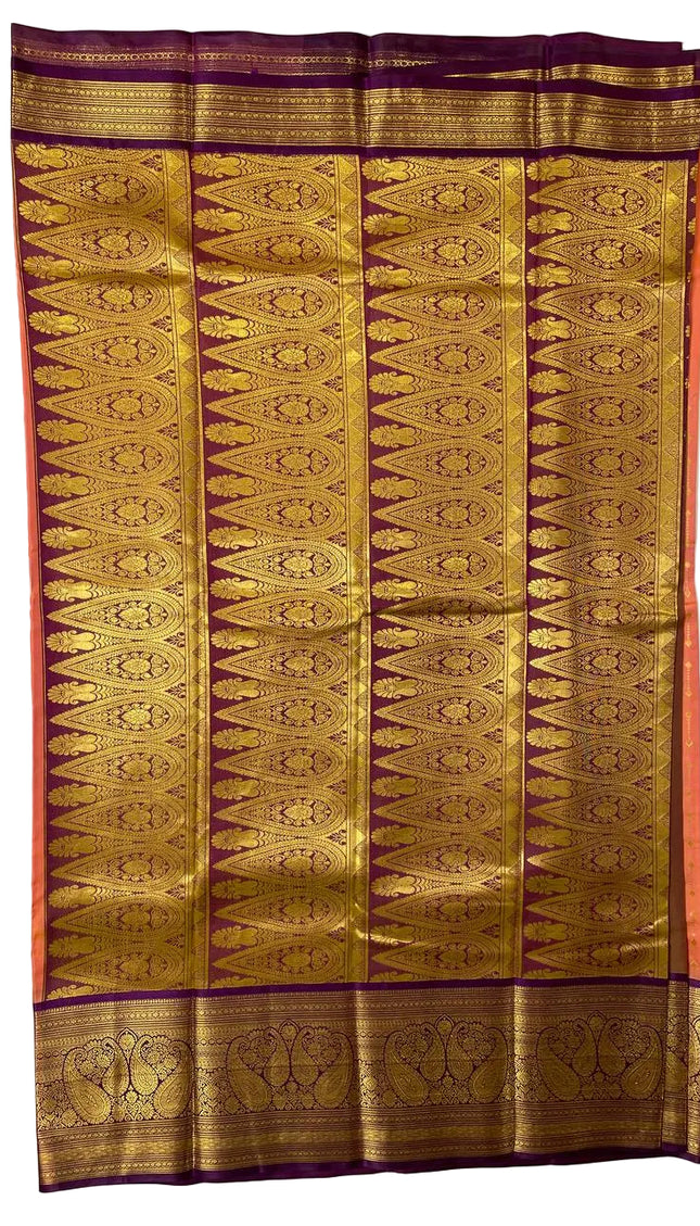 Classic orange Ethnic Semi Kanchipuram Saree with Attached Blouse|S6_5