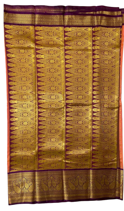Classic orange Ethnic Semi Kanchipuram Saree with Attached Blouse|S6_5