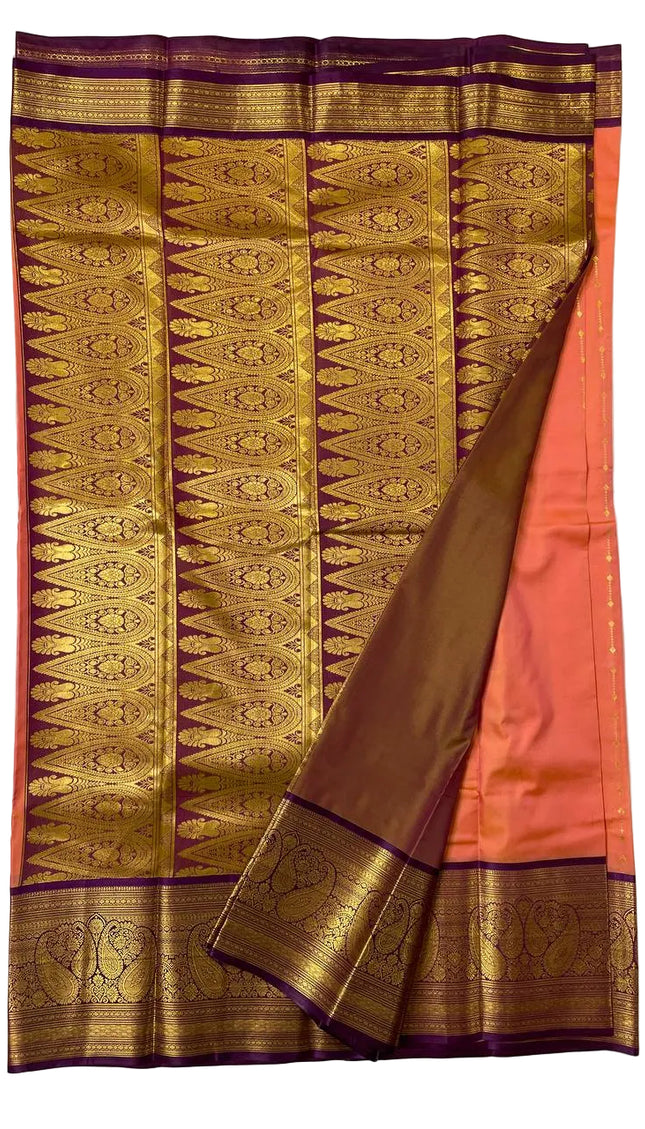 Classic orange Ethnic Semi Kanchipuram Saree with Attached Blouse|S6_5