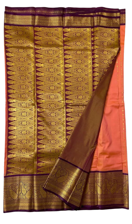 Classic orange Ethnic Semi Kanchipuram Saree with Attached Blouse|S6_5