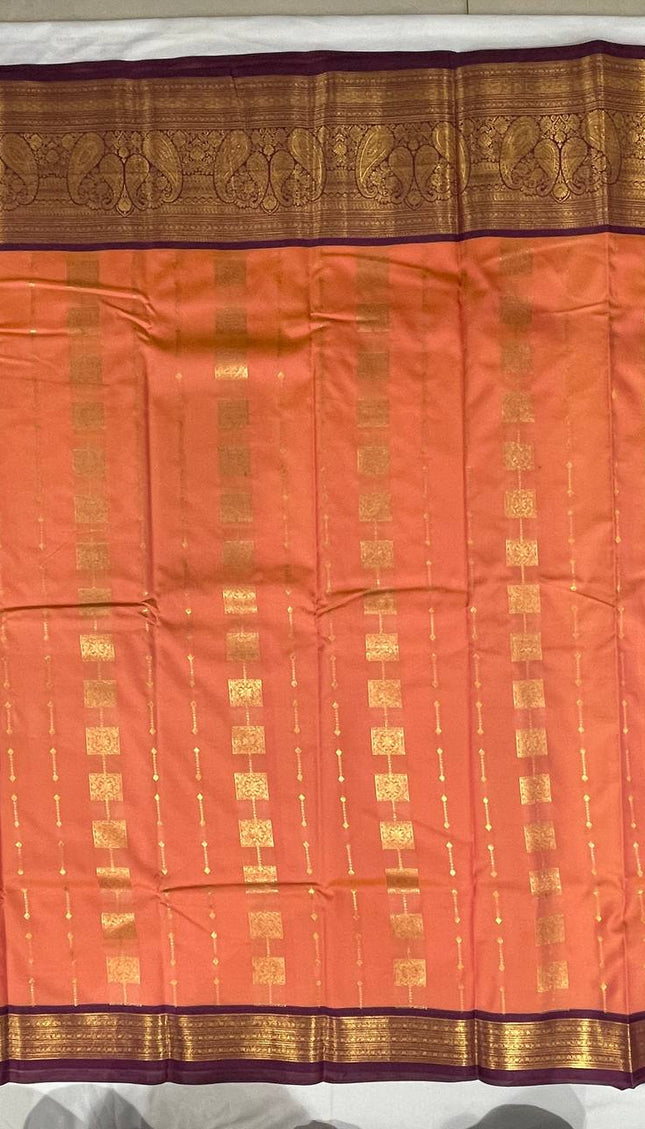 Classic orange Ethnic Semi Kanchipuram Saree with Attached Blouse|S6_5