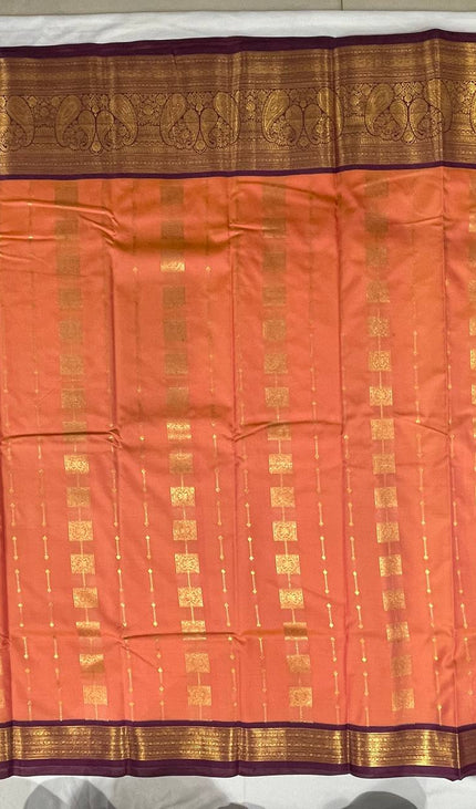 Classic orange Ethnic Semi Kanchipuram Saree with Attached Blouse|S6_5