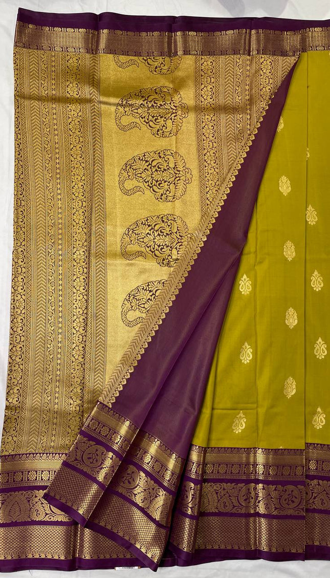 Olive green semi kanchipuram silk saree|S8_3