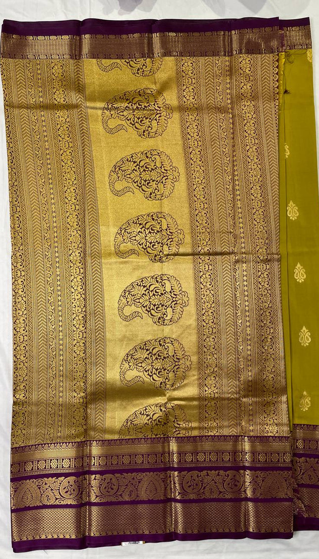 Olive green semi kanchipuram silk saree|S8_3