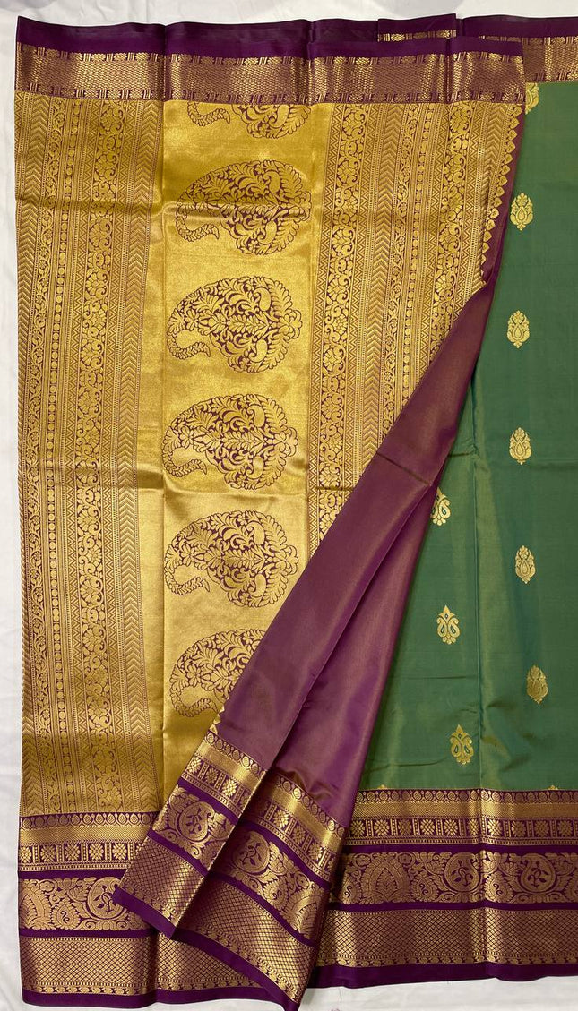 Bottle green semi kanchipuram silk saree|S8_2