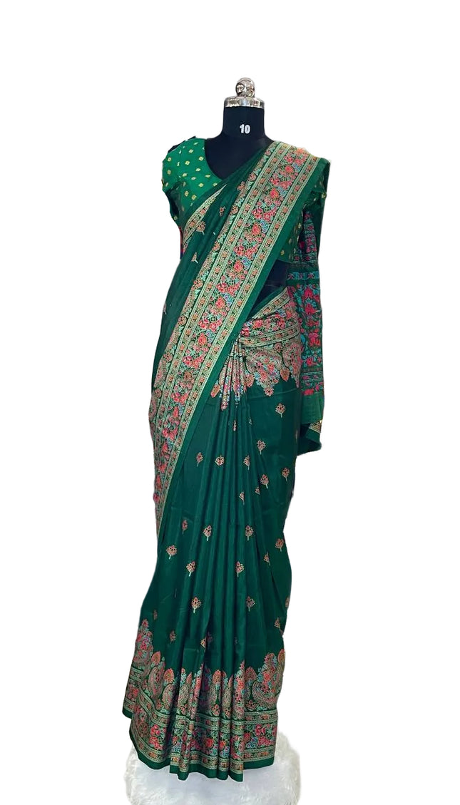 Green Silk Designer Saree with  Digital Print & Red Border |DS33_6