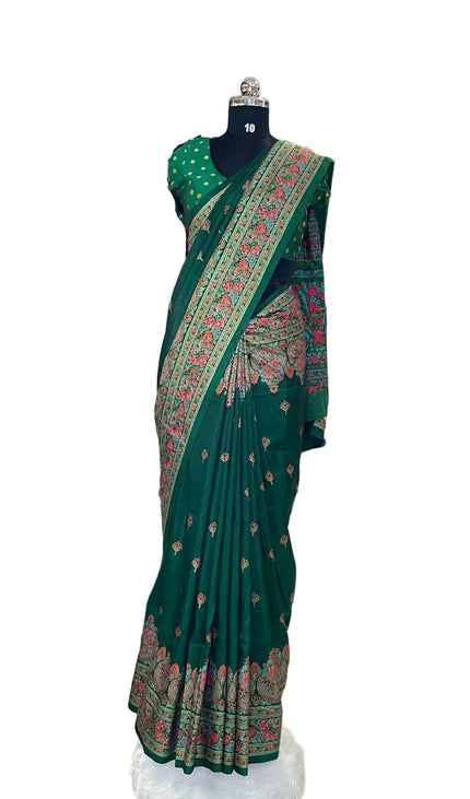 Green Silk Designer Saree with  Digital Print & Red Border |DS33_6