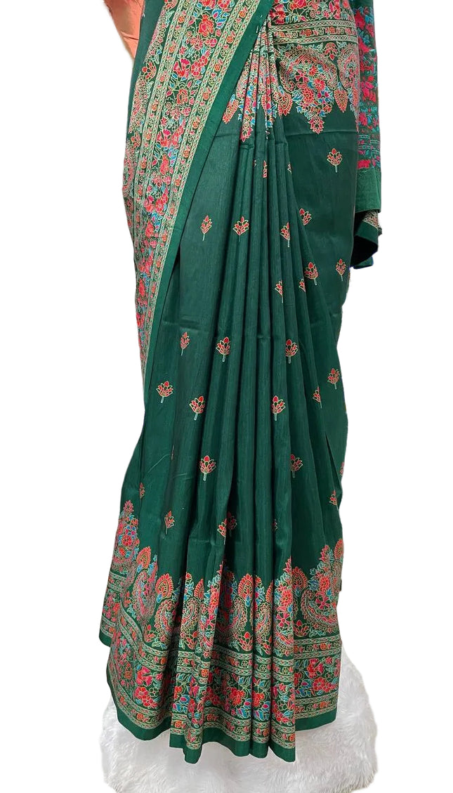 Green Silk Designer Saree with  Digital Print & Red Border |DS33_6