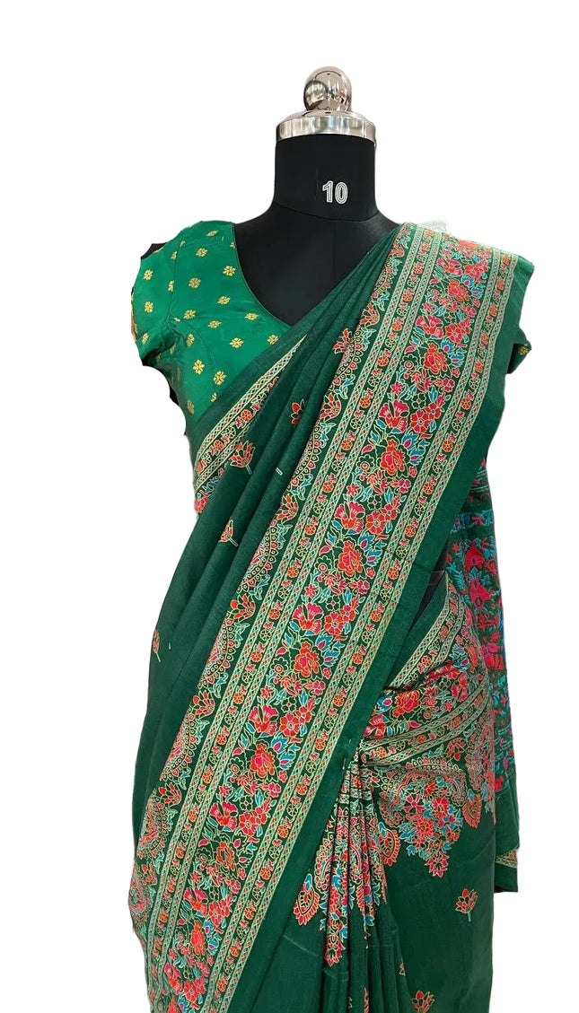Green Silk Designer Saree with  Digital Print & Red Border |DS33_6