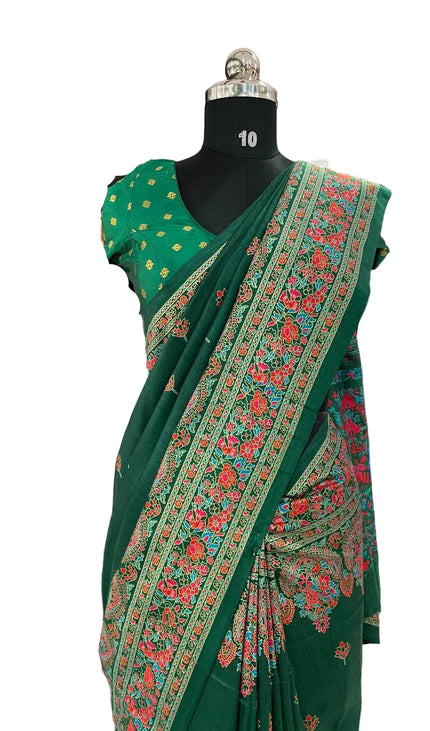 Green Silk Designer Saree with  Digital Print & Red Border |DS33_6