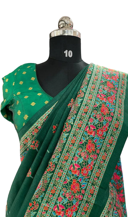 Green Silk Designer Saree with  Digital Print & Red Border |DS33_6