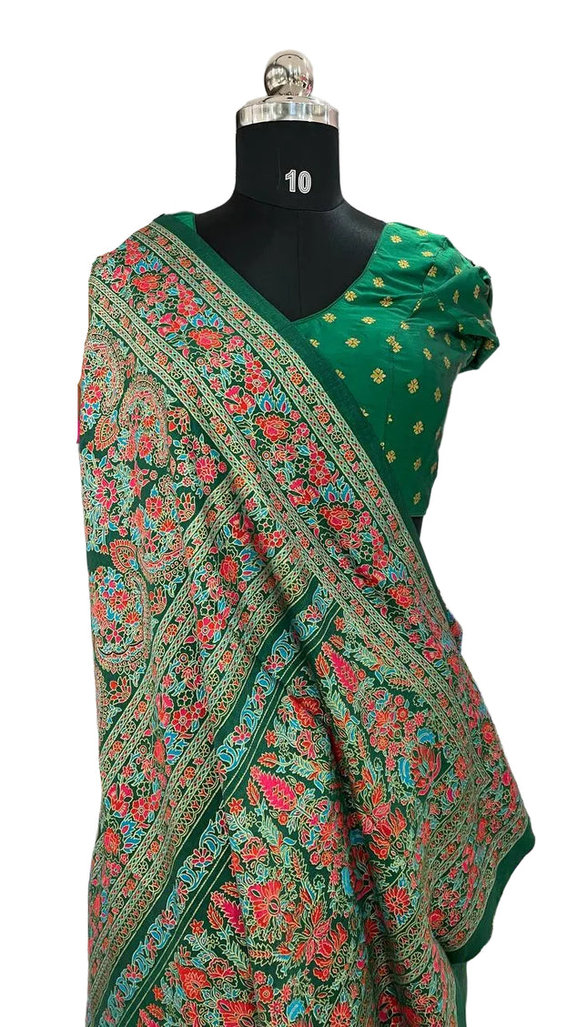 Green Silk Designer Saree with  Digital Print & Red Border |DS33_6