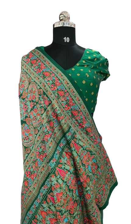 Green Silk Designer Saree with  Digital Print & Red Border |DS33_6