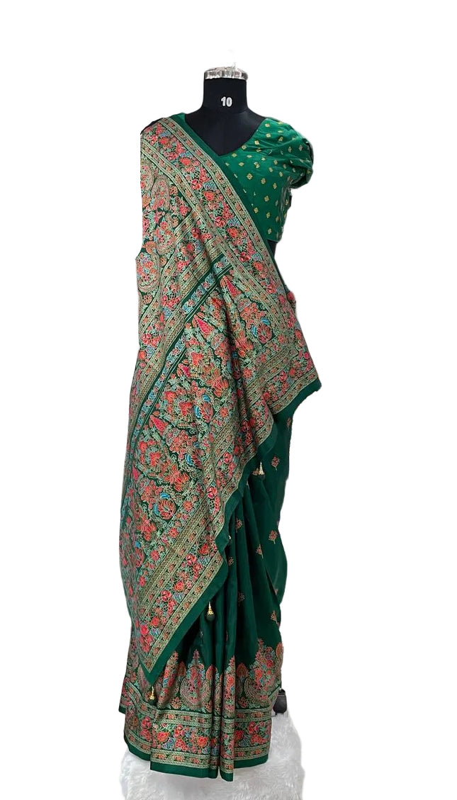 Green Silk Designer Saree with  Digital Print & Red Border |DS33_6