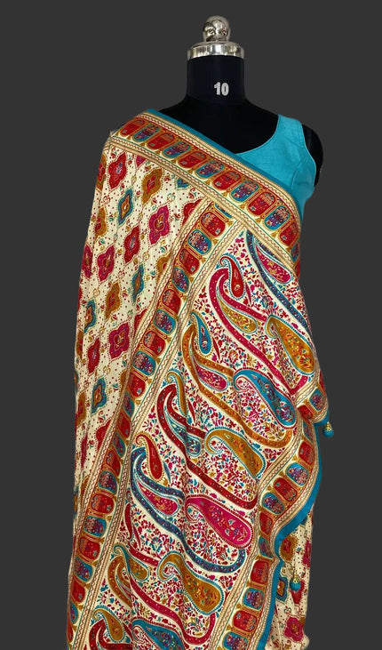 Off White Dolla Silk Designer Saree with Blue contrast  & Rich Border | DS34_2
