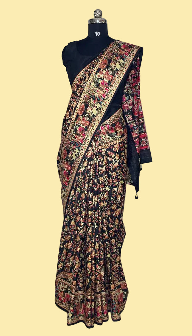 Black Dolla Silk Designer Saree with Digital Print & Self Border |DS33_4