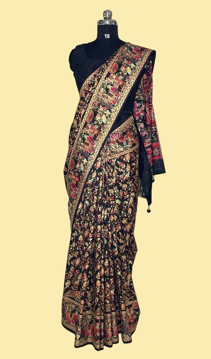 Black Dolla Silk Designer Saree with Digital Print & Self Border |DS33_4