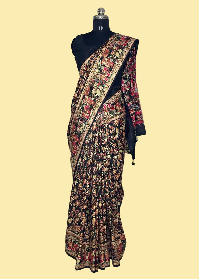 Black Dolla Silk Designer Saree with Digital Print & Self Border |DS33_4